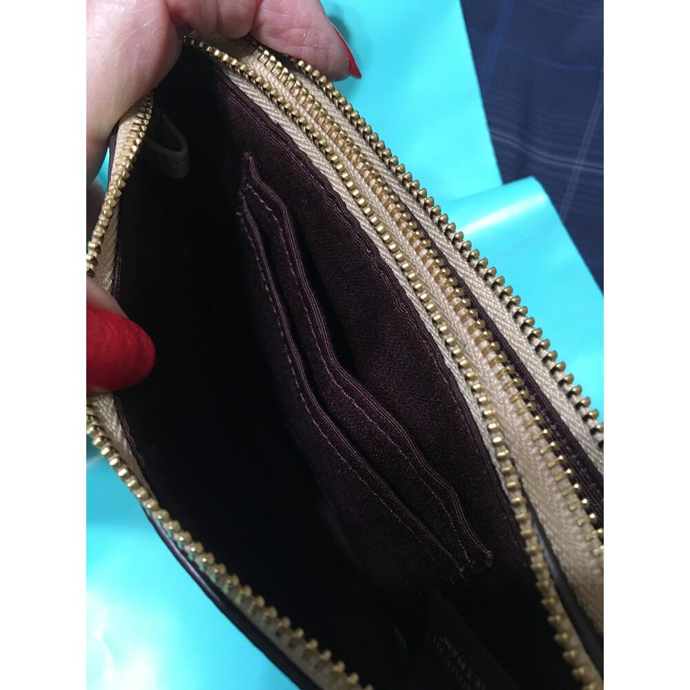Coach Corner Zip Signature Coated Canvas Brown Wristlet 6 1/2 x 4 H1681 F66506 - Picture 7 of 8